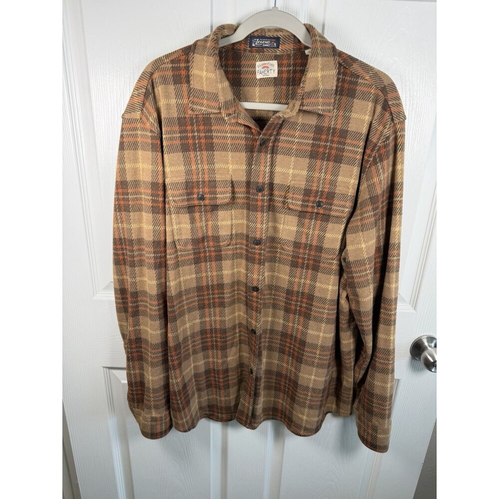 Men's Faherty Legend Sweater Shirt XL Cedar Sands Plaid  Long Sleeve Button